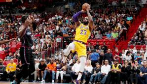 Platz 4: LeBron James (Los Angeles Lakers): 51 Punkte (19/31 FG, 6/8 Dreier) gegen die Miami Heat am 18. November 2018.