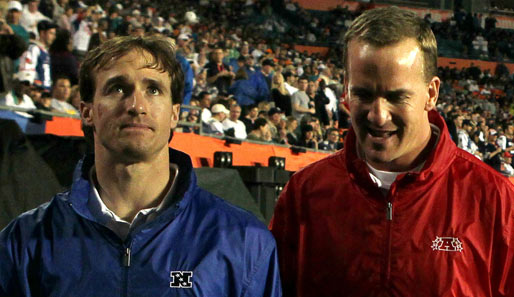 Im Super Bowl kommt es zum Duell zwischen Drew Brees (l.) und Peyton Manning