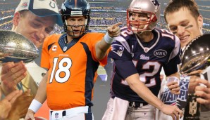 Peyton Manning (l.) und Tom Brady sind zwei der besten Quarterbacks aller Zeiten