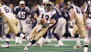 2001: NEW ENGLAND PATRIOTS – St. Louis Rams 20:17: Bei der letzten Super Bowl Teilnahme gingen die Rams aufgrund ihrer furiosen Offense als Favorit ins Rennen und scheiterten. Auch im dritten Versuch spielten die Rams in Weiß.