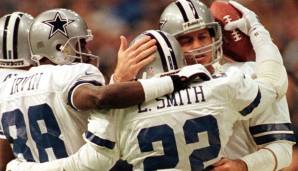 Die Triplets Michael Irvin, Emmitt Smith und Troy Aikman (v.l.) gewannen mit den Dallas Cowboys drei Super Bowls.