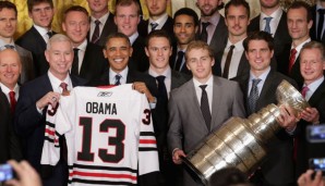 Erinnerungsbild mit dem Präsidenten: Barack Obama und die Chicago Blackhawks