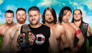 v.l.n.r.: Dolph Ziggler, Sami Zayn, Kevin Owens, AJ Styles, Shinsuke Nakamura und Baron Corbin