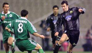 ...und irgendwie erinnert Sturms neue Wäsche an legendäre Champions-League-Zeiten. Hier im Bild: Mario Haas im Jahr 2000 gegen Panathinaikos.