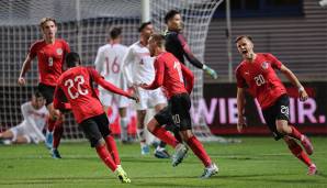 Die U21 Österreichs bejubelt einen Treffer gegen die Türkei.