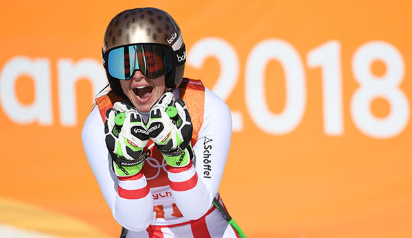 Anna Veith jubelt über ihre Silber-Medaille in Pyeongchang