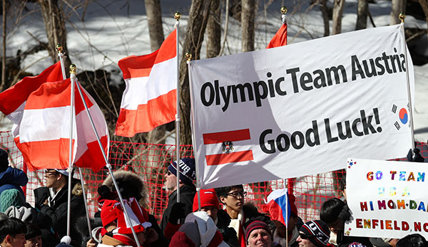 Österreichische Fans bei den Olympischen Spielen in Pyeongchang