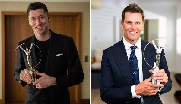 In guter Gesellschaft: Bayern-Star Robert Lewandowski (l.) und NFL-Ikone Tom Brady mit ihren Laureus Awards.