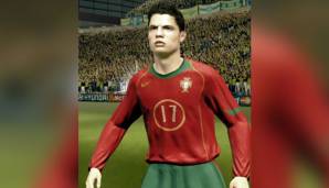 FIFA 06: Etwas unverpixelter, im Portugal-Trikot und mit noch etwas deutlicherer Haarstruktur. CR7 anno 2006 bei FIFA.