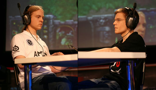Überraschung in Warcraft 3: "HATE-LOVE-ANGER" (rechts) besiegt "miou". Favorit Daniel "XlorD" Spenst hatte zuvor souverän gewonnen