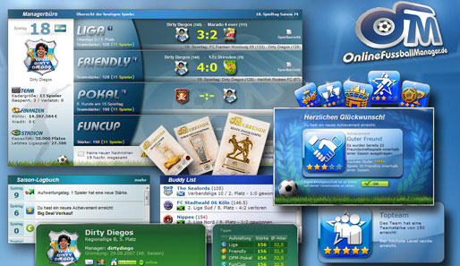 Im Büro des OnlineFussballManagers hat jeder Spieler jederzeit den Überblick zu seinen Aufgaben.