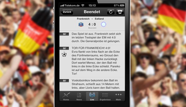 Aufstellungen und Spielverlauf ergänzen seit dem neuesten Update den Liveticker in der iPhone-App