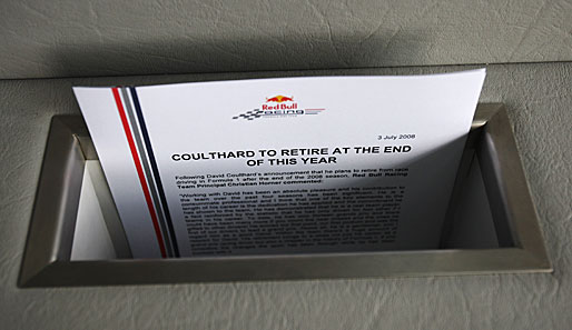 Da stand es schwarz auf weiß: Der Brite David Coulthard beendet nach dieser Saison nach 14 Jahren seine Formel-1-Karriere