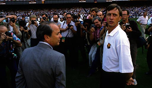 Josep Luiz Nunez (l., mit dem damaligen Trainer Johan Cruyff) regierte über 20 Jahre lang den FC Barcelona
