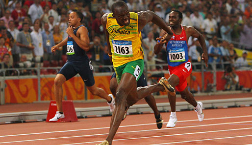 Usain Bolt ließ Churandy Martina und Shawn Crawford im 200-m-Finale hinter sich