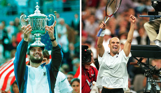Andre Agassi kürt sich zweimal zum US-Open-Sieger (links 1994, rechts 1999)