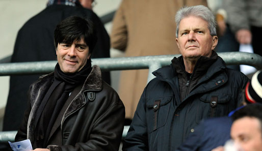 Bundestrainer Joachim Löw schaut sich das Spiel gemeinsam mit Hoffenheims Mäzen Dietmar Hopp an