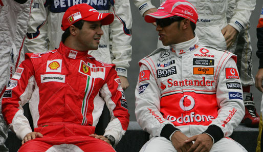 Formel-1-Showdown: Hamilton (r.) ging mit sieben Punkten Vorsprung auf Massa ins WM-Finale. Um Weltmeister zu werden, musste er auf Rang fünf fahren