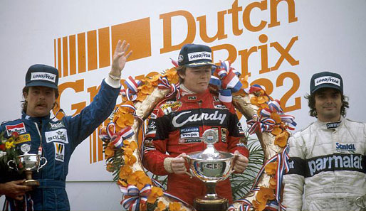 1982: Ein neuer Weltmeister. Ferrari-Pilot Didier Pironi (M.) hätte Keke Rosberg (l., 2:1 Siege) geschlagen. Piquet (r.) wäre nur 1981 Champion geworden