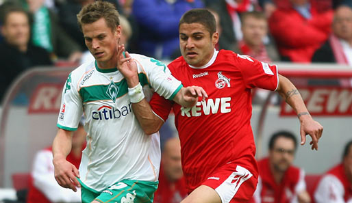 1. FC Köln - Werder Bremen: Markus Rosenberg (l.) stürmte bei Bremen neben Claudio Pizarro, blieb aber blass