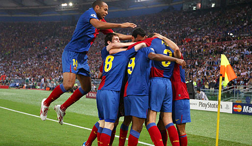 Riesenjubel natürlich bei den Spielern des FC Barcelona nach dem 1:0 durch Eto'o