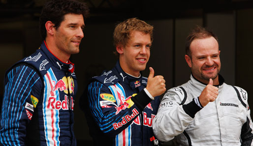 Die drei Schnellsten: Mark Weber (3. Platz), Teamkollege Sebastian Vettel (Pole) und Rubens Barrichello (2. Platz) blieben in Q3 als einzige Piloten unter 1:20 Minuten