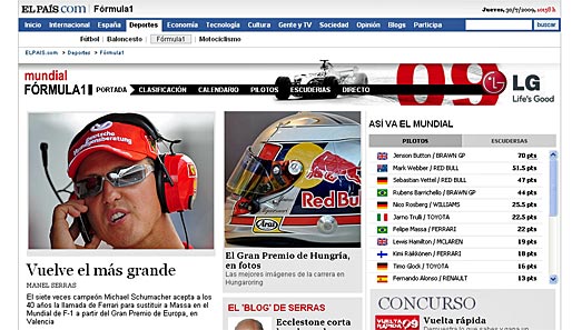 El Pais (Spanien): Der Größte gibt sein Comeback. Schumacher folgt mit 40 Jahren dem Ruf Ferraris und ersetzt den verletzten Felipe Massa