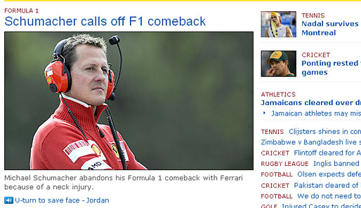 BBC (England): Sachlich und nüchtern. Schumacher sagt sein Formel-1-Comeback ab. Stimmt