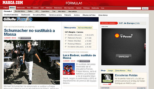 MARCA (Spanien): Schumacher wird nicht für Massa einspringen. Pragmatisch kann man die Headline nennen