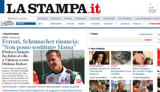 La Stampa (Italien): Schumacher sagt ab: "Ich kann Massa nicht ersetzen". Nackenschmerzen stoppen den Deutschen