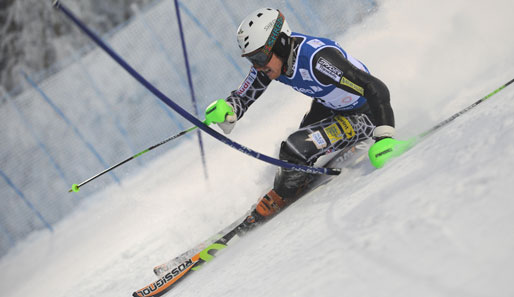 Spektakuläres Bild des Amerikaners Ted Ligety beim Slalom in Levi, Finnland
