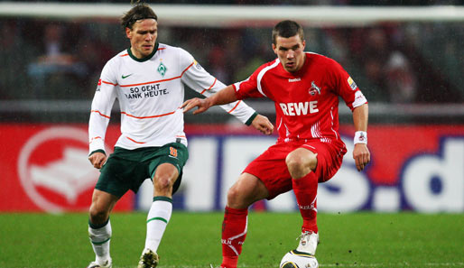 1. FC Köln - Werder Bremen 0:0: Lukas Podolski (r.) kehrte nach seiner Gelb-Sperre in die Kölner Anfangsformation zurück