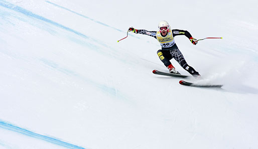 Ross Laurenne landete bei der Abfahrt in St. Moritz trotz lässigen Zungerausstreckens nur auf Platz 28. Es siegte Maria Riesch
