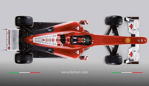 Der neue Ferrari aus der Vogelperspektive. Die Rückspiegel sind ganz weit außen angebracht
