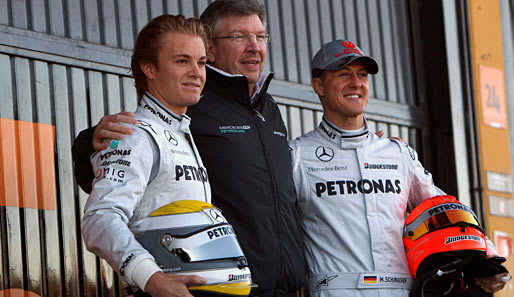 Das neue Dream Team der Formel 1? Nico Rosberg, Teamchef Ross Brawn und Rekordweltmeister Schumi (v.l.)