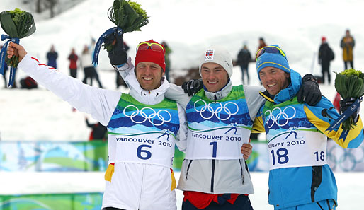 Langlauf: Die Medaillengewinner im 50km-Rennen - Axel Teichmann, Petter Northug und Johan Olsson
