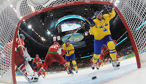 Eishockey: Die deutsche Gruppe in Aktion. Schweden traf zunächst auf Weißrussland. Deutschland später auf Finnland