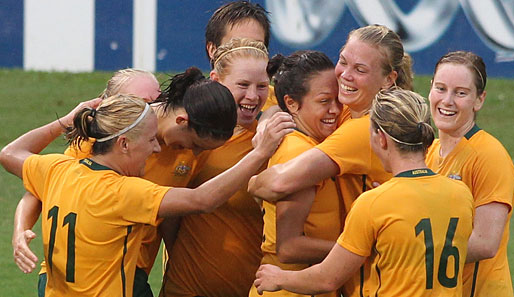 Elf Freundinnen müsst ihr sein: Die australische Frauen-Nationalmannschaft feiert ein Tor gegen Nord-Korea