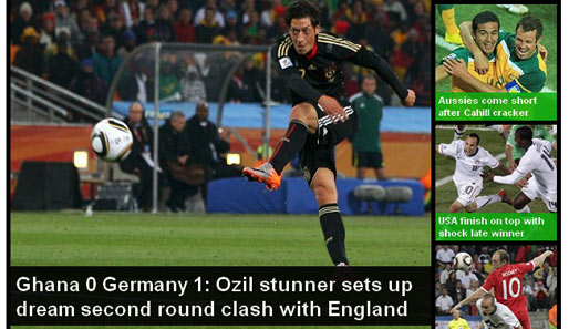 "Özils Hammer setzt den Grundstein für die Traum-Begegnung mit England". Englands Presse freut sich aufs Achtelfinale (hier: Daily Mail). Doch es herrscht nicht nur Vorfreude...