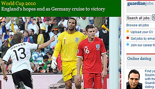 "Das Ende aller englischen Hoffnungen. Deutschland spaziert zum Sieg", schreibt der "Guardian" und bebildert mit enttäuschten Gesichtern