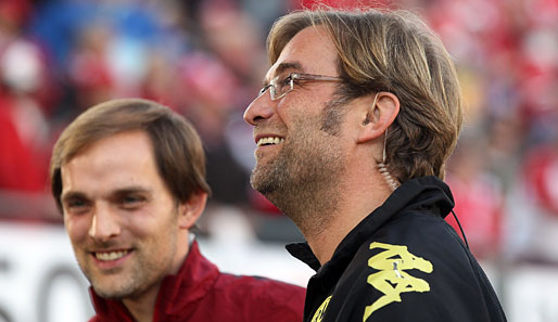 Mainz - Dortmund 0:2: Ähnliche Trainertypen, ähnlich erfolgreich: Die beiden Trainer Thomas Tuchel (l.) und Jürgen Klopp vor dem Match