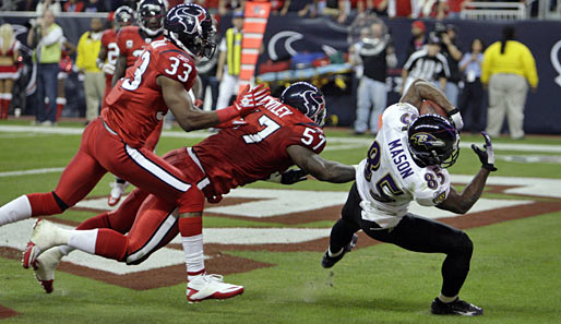 Houston Texans - Baltimore Ravens 28:34 OT: Derrick Mason (r.) fing zwei Touchdowns und war von der Defense der Texans nicht zu stoppen