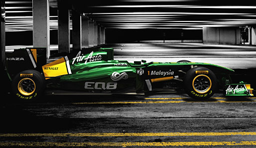 Der neue Lotus trägt die Nase dem Trend entsprechend recht hoch und wirkt um den Motor herum sehr bullig. Dabei verzichtet das Team zu Saisonbeginn auf KERS