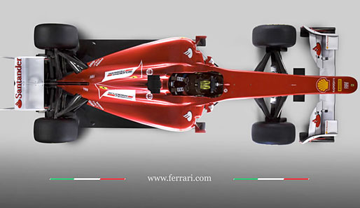 Der neue Ferrari F150 in der Draufsicht von oben. Die Motorabdeckung ist wegen des Platzes, den KERS braucht, wieder etwas bulliger