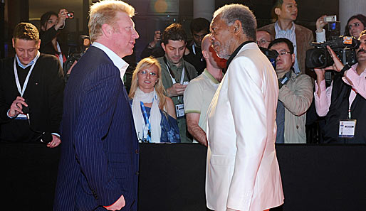 Boris Becker im Gespräch mit Schauspieler Morgan Freeman