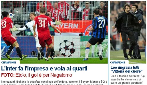 Repubblica (Italien): "Inter fliegt ins Viertelfinale. Leonardo: Ein Sieg des Herzens"