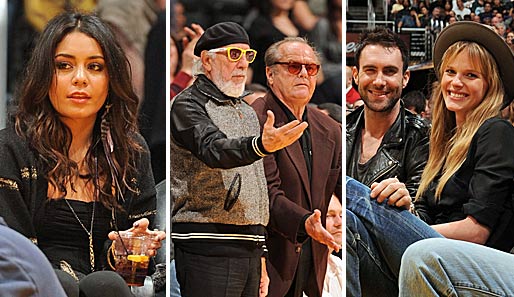 Vor diesen prominenten Augen legt man sich auch gerne ins Zeug: Vanessa Hudgens, Jack Nicholson, Lou Adler und Adam Levine samt grinsender Begleitung (v.l.)