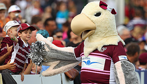Da freut sich der kleine Fan: Das Maskottchen der Sea Eagles in der australischen Rugby-Liga NRL begrüßt die Zuschauer