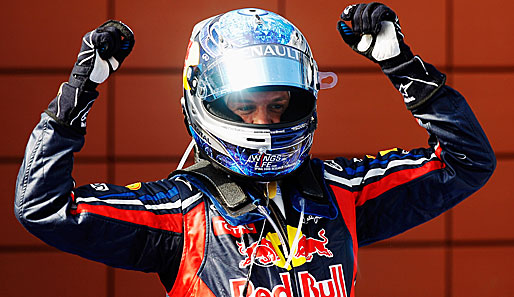 So jubelt ein Seriensieger: Vier Rennen, drei Siege für Sebastian Vettel