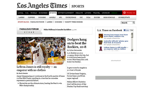 Auch die "Los Angeles Times" hat es auf den Superstar der Heat, der schwache Finals spielte, abgesehen